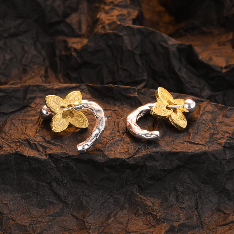 S925 Sterling Silver Gold Plated Flower Screw Earrings