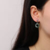 S925 Sterling Silver Inlaid Jade Bamboo Earrings