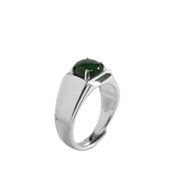 S925 Sterling Silver Inlaid Natural A-grade Jade Round Open Ring