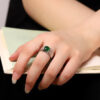 S925 Sterling Silver Inlaid Natural A-grade Jade Round Open Ring