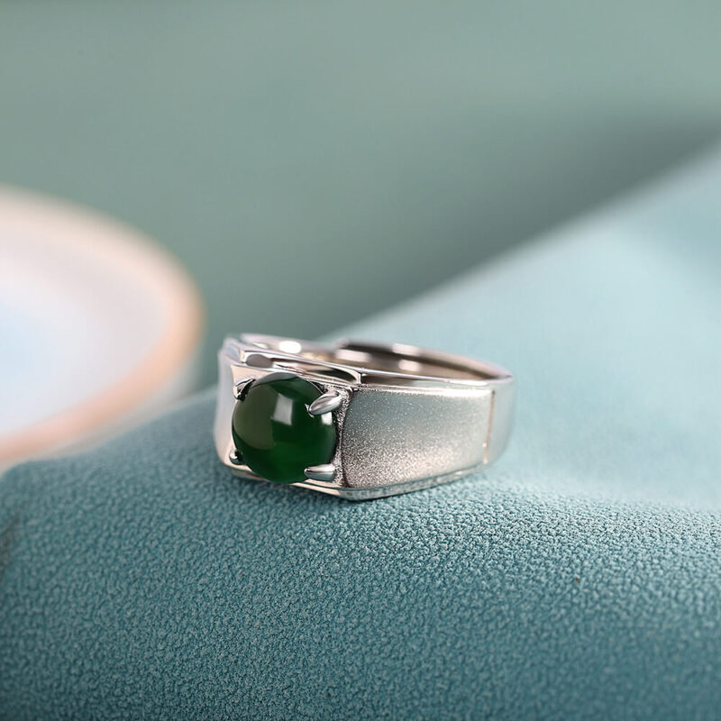 S925 Sterling Silver Inlaid Natural A-grade Jade Round Open Ring