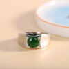 S925 Sterling Silver Inlaid Natural A-grade Jade Round Open Ring