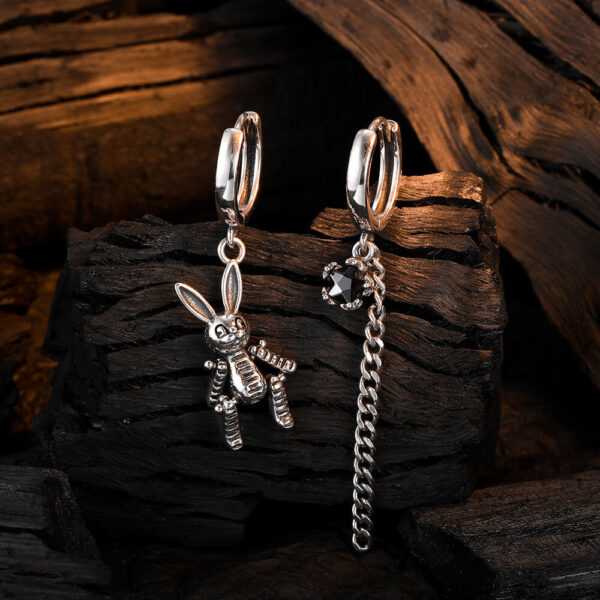 S925 Sterling Silver Mechanical Rabbit Chain Mismatched Earrings