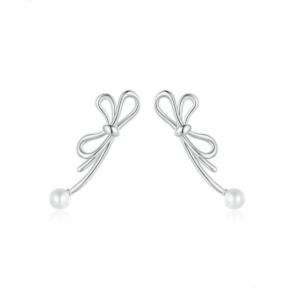 S925 Sterling Silver Original Elegant Bow Shell Beads Earrings