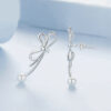 S925 Sterling Silver Original Elegant Bow Shell Beads Earrings