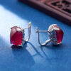 S925 Sterling Silver Simple Square Red Corundum Earrings