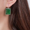 S925 Sterling Silver Geometric Square Green Chalcedony Black Agate Earrings