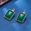 S925 Sterling Silver Geometric Square Green Chalcedony Black Agate Earrings