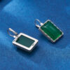 S925 Sterling Silver Geometric Square Green Chalcedony Black Agate Earrings