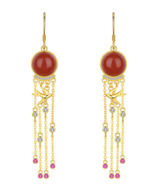S925 Silver Inlaid Agate Tassel Zircon Earrings