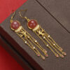 S925 Silver Inlaid Agate Tassel Zircon Earrings