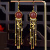 S925 Silver Inlaid Agate Tassel Zircon Earrings