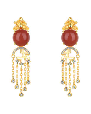 S925 Silver Inlaid Agate Zircon Tassel Earrings