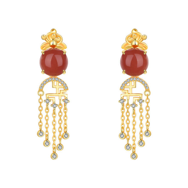 S925 Silver Inlaid Agate Zircon Tassel Earrings