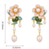 S925 Silver Inlaid Natural Hetian Jade Flower Enamel Pearl Earrings