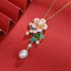 S925 Silver Inlaid Natural Hetian Jade Flower Enamel Pearl Pendant