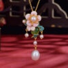 S925 Silver Inlaid Natural Hetian Jade Flower Enamel Pearl Pendant