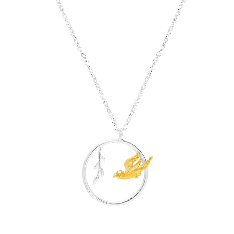 S925 Silver Original Design Bird Willow Leaf Necklace