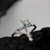 S925 Sterling Silver Cross Butterfly Open Ring