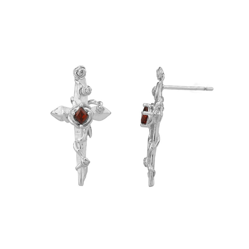 S925 Sterling Silver Inlaid Zircon Irregular Cross Stud Earrings