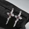 S925 Sterling Silver Inlaid Zircon Irregular Cross Stud Earrings