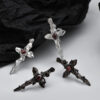 S925 Sterling Silver Inlaid Zircon Irregular Cross Stud Earrings