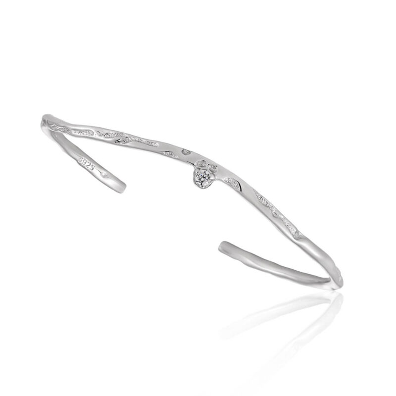 S925 Sterling Silver Inlaid Zircon Thin Circle Irregular Open Bracelet