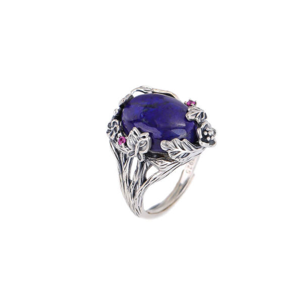 S925 Sterling Silver Lapis Lazuli Flower Butterfly Oval Open Ring