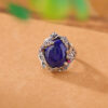 S925 Sterling Silver Lapis Lazuli Flower Butterfly Oval Open Ring