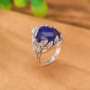 S925 Sterling Silver Lapis Lazuli Flower Butterfly Oval Open Ring