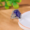 S925 Sterling Silver Lapis Lazuli Flower Butterfly Oval Open Ring