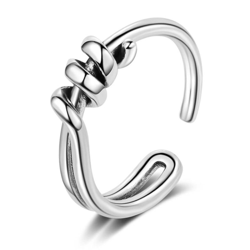 S925 Sterling Silver Vintage Rope Knotted Open Ring