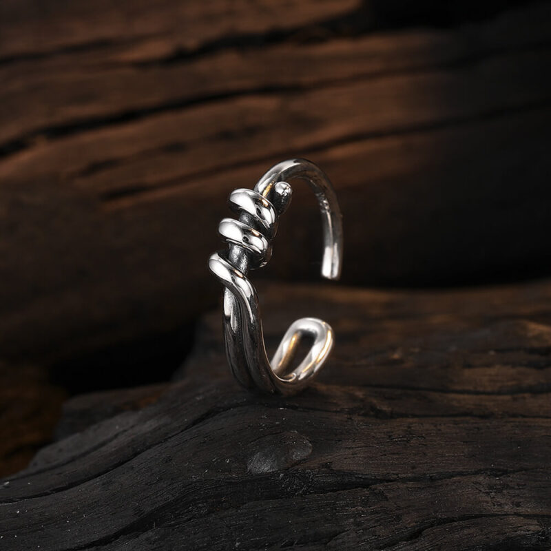 S925 Sterling Silver Vintage Rope Knotted Open Ring