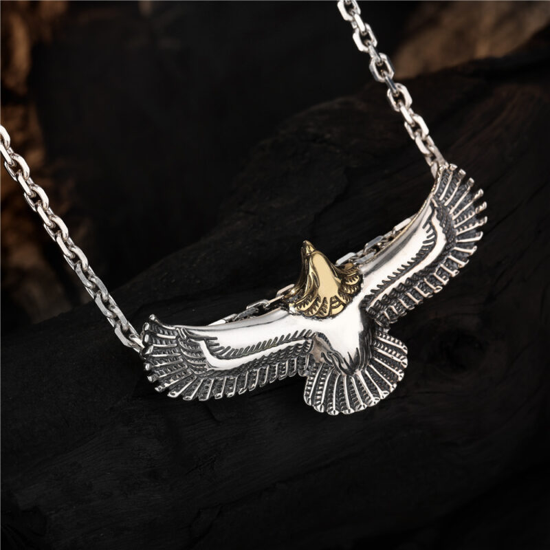 S925 Silver Eagle Vintage Long Pendant Necklace