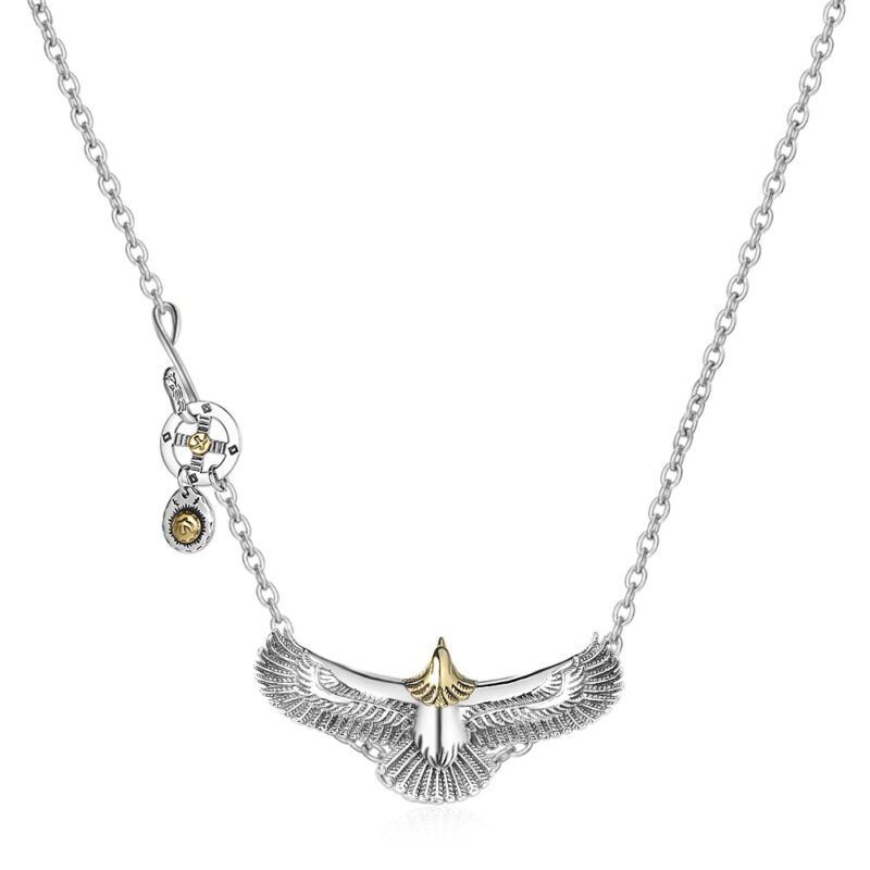 S925 Silver Eagle Vintage Long Pendant Necklace