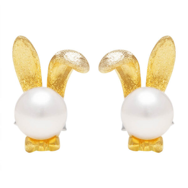 Original S925 Sterling Silver Pearl Cute Freshwater Pearl Rabbit Stud Earrings