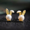 Original S925 Sterling Silver Pearl Cute Freshwater Pearl Rabbit Stud Earrings