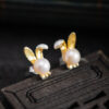 Original S925 Sterling Silver Pearl Cute Freshwater Pearl Rabbit Stud Earrings