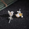 Original S925 Sterling Silver Pearl Cute Freshwater Pearl Rabbit Stud Earrings