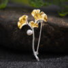 Original S925 Sterling Silver Pearl Ginkgo Leaf Brooch