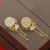 S925 Silver Inlaid Hetian Jade Ginkgo Leaf Earrings