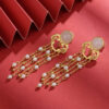 S925 Silver Inlaid Hetian Jade Pearl Tassel Earrings