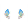 S925 Silver Inlaid Pearl Enamel Wave Stud Earrings