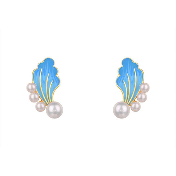 S925 Silver Inlaid Pearl Enamel Wave Stud Earrings