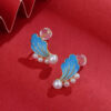 S925 Silver Inlaid Pearl Enamel Wave Stud Earrings