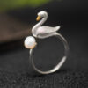 S925 Silver Original Design Pearl Swan Open Ring