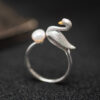 S925 Silver Original Design Pearl Swan Open Ring