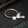 S925 Silver Original Design Pearl Swan Open Ring