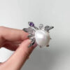 S925 Sterling Silver Butterfly Baroque Pearl Amethyst Open Ring