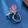 S925 Sterling Silver Butterfly Baroque Pearl Amethyst Open Ring